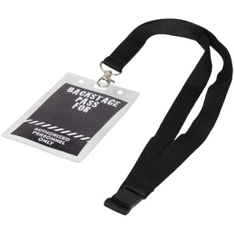 Badge holder with insert on the back and opening on top to attach to a lanyard or roller clip. This item fits a card of 9,4 x 8,3 cm.
