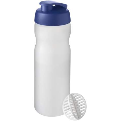 Single-wall sport bottle with shaker ball for the smooth mixing of protein shakes. Features a spill-proof lid with flip closure. Volume capacity is 650 ml. Made in the UK.