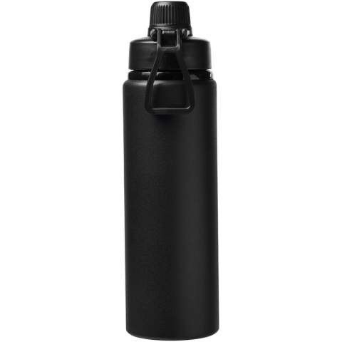 Single-walled aluminium water bottle. Features a lid with screw-on top and a convenient handle for carrying. Dual opening construction for easy cleaning and filling. Volume capacity is 800 ml.