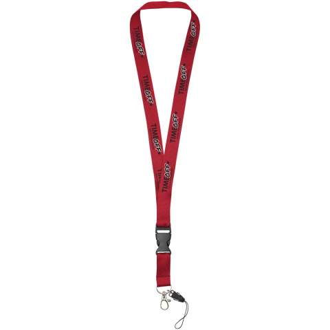 Sagan lanyard with detachable buckle, phone holder.The multi-function lanyard offering a detachable buckle, hook clip and a phone holder. In a wide range of colours with impressive logo sizes the most complete offering available.